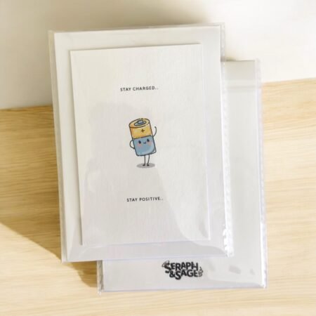 Stay Charged… Stay Positive – Fun Puns Note Card (Blank Inside)